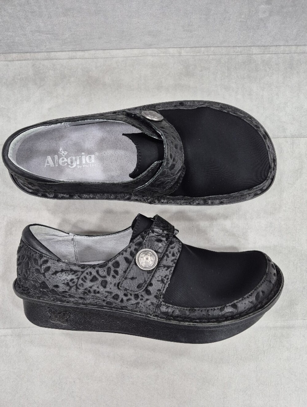 Alegria Dena slip on shoes women's 38 US 8-8.5 black leather neoprene Dream Fit